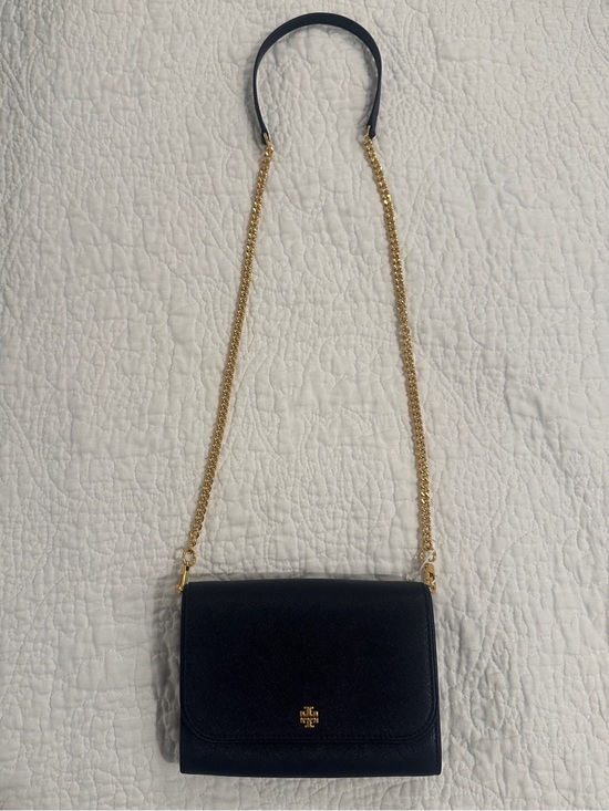 Tory Burch Handbags - Tory Burch Navy Leather Crossbody with Gold Chain Strap
